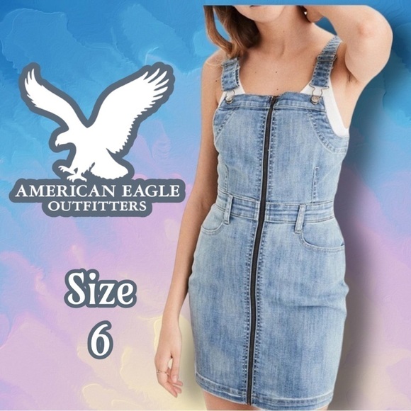 AMERICAN Eagle Zip Front Denim Overall Dress Size 6 - Picture 1 of 15